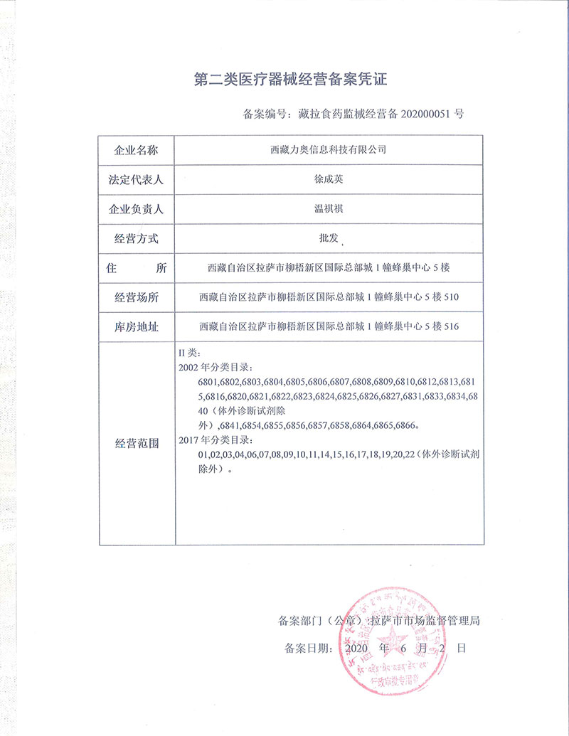 第二类医疗器械经营备案凭证